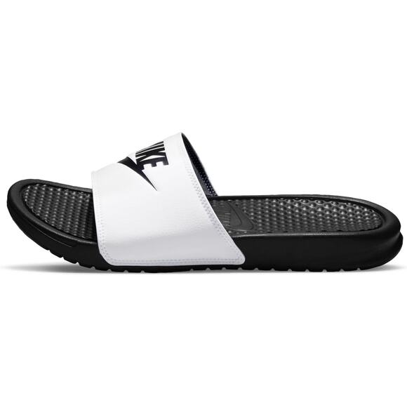 NWT Nike Men's Benassi JDI Slides Sport Sandal, White/Black-Sz 12 - Picture 1 of 6